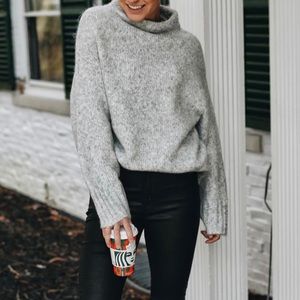 Express - Cozy Mock Neck Tunic Sweater - Light Grey - xs